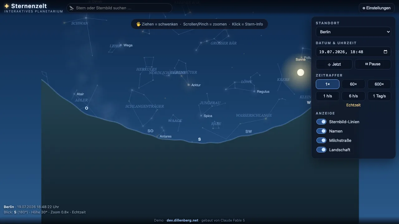 Sternenzelt: interactive planetarium showing the night sky over Berlin